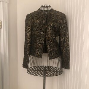 Vintage Metallic Gold and Black Paisley Formal Evening Event Weat Short Jacket